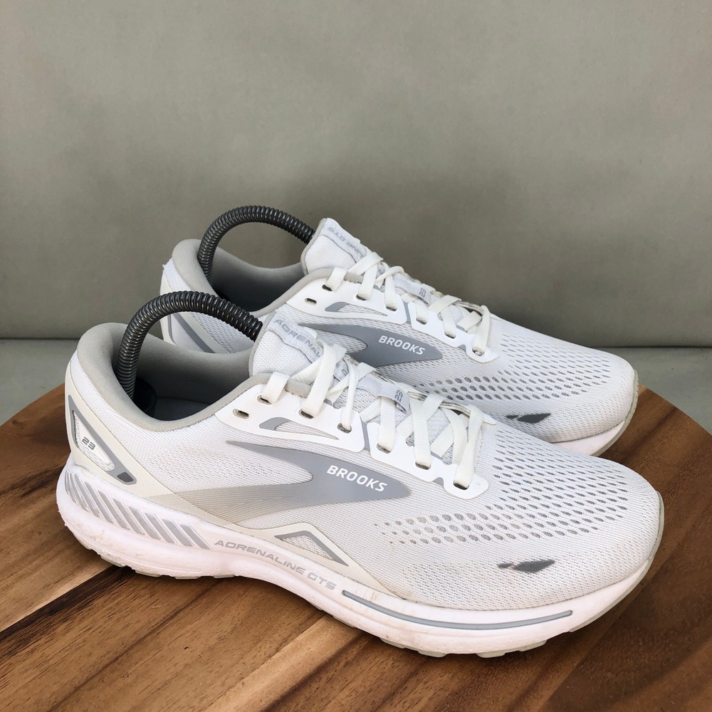 Brooks Adrenaline GTS 23 White Grey Womens Running Shoes Size 9.5 D Wide Cushion